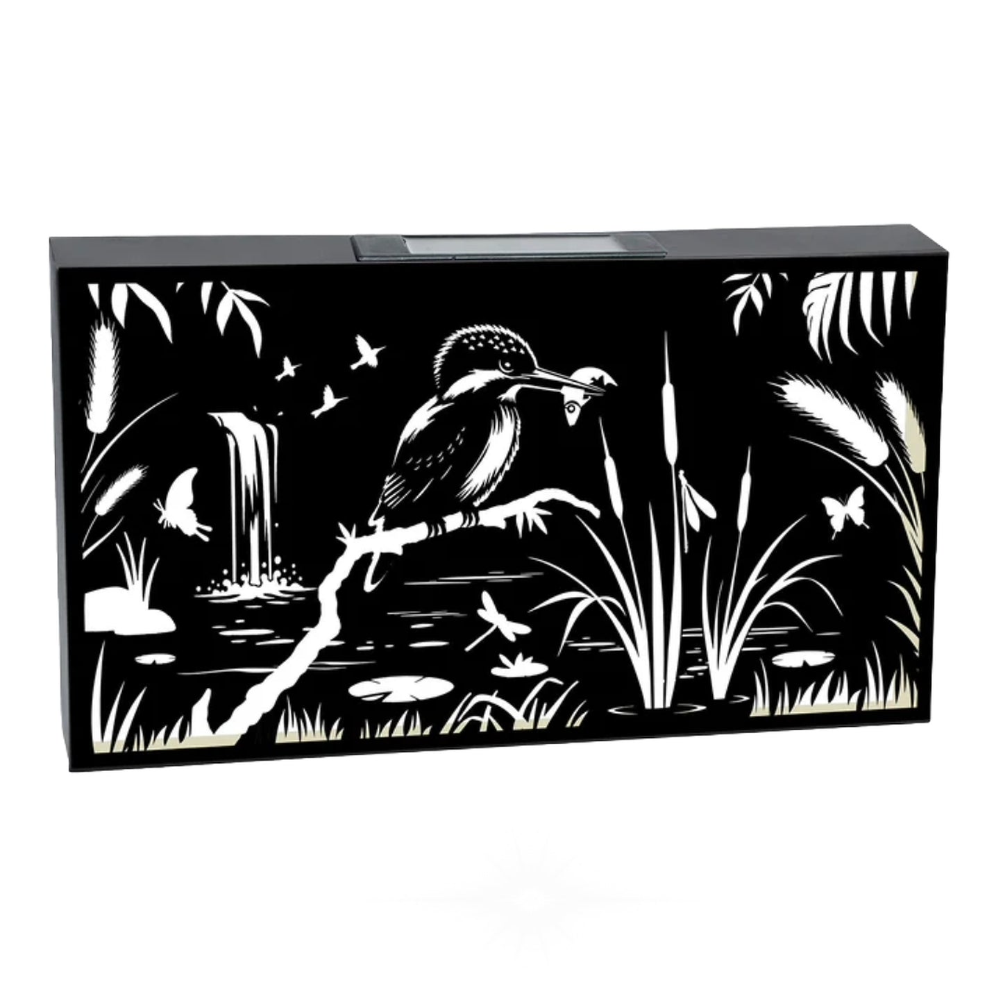 Solar Kingfisher Wall Panel Metal LED Garden Decor - 25cm x 48cm x 5cm