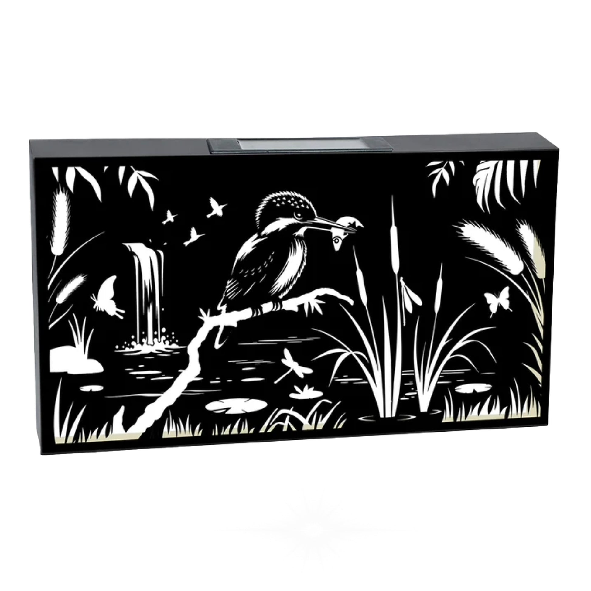 Solar Kingfisher Wall Panel Metal LED Garden Decor - 25cm x 48cm x 5cm