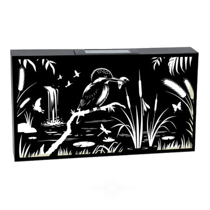 Solar Kingfisher Wall Panel Metal LED Garden Decor - 25cm x 48cm x 5cm
