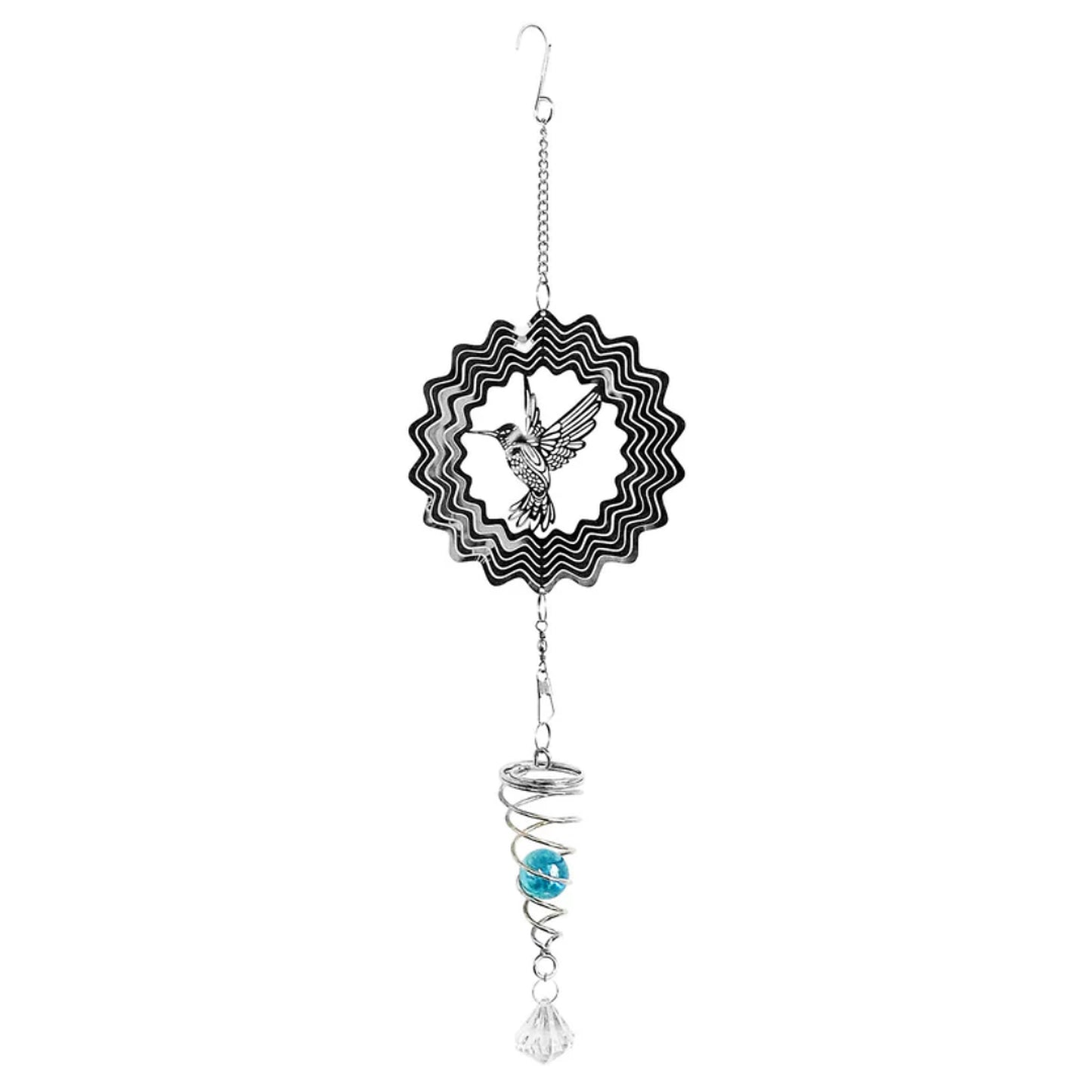 Stainless Steel Hanging Spiral Spinner, Hummingbird Garden Wind Spinner, 80cm X 15cm