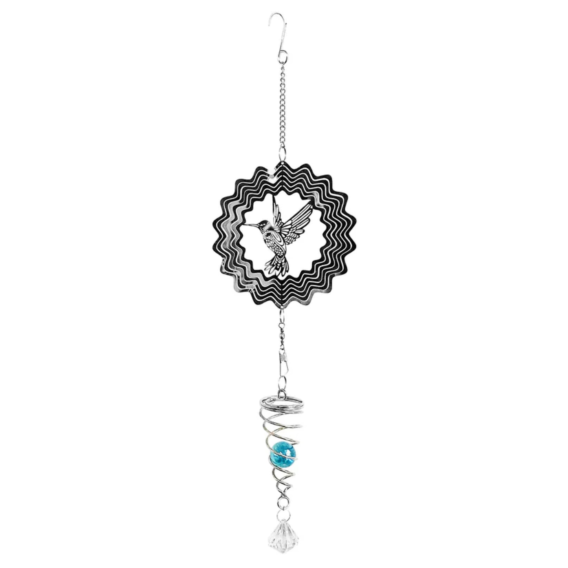 Stainless Steel Hanging Spiral Spinner, Hummingbird Garden Wind Spinner, 80cm X 15cm