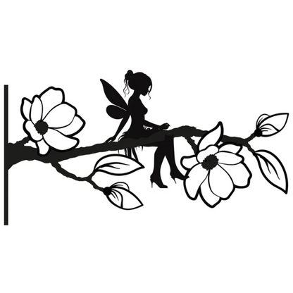 Branche magique de fée en métal noir, silhouette, décoration montable sur arbre ou clôture