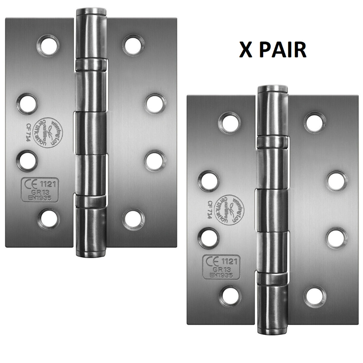 Marketplace JPG companion for Perry Polished 100mm Stainless Steel Ball Bearing Fire Door Hinges - Grade 13 CE Marked - 4"