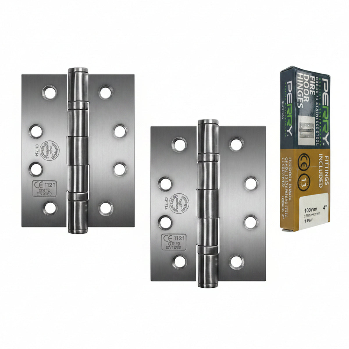 Marketplace JPG companion for Perry Polished 100mm Stainless Steel Ball Bearing Fire Door Hinges - Grade 13 CE Marked - 4"
