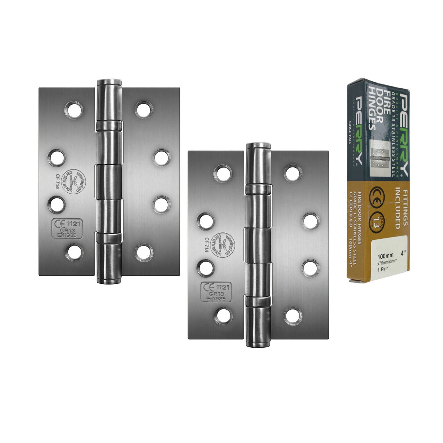 Marketplace JPG companion for Perry Satin 100mm Stainless Steel Ball Bearing Fire Door Hinges - Grade 13 CE Marked - 4"