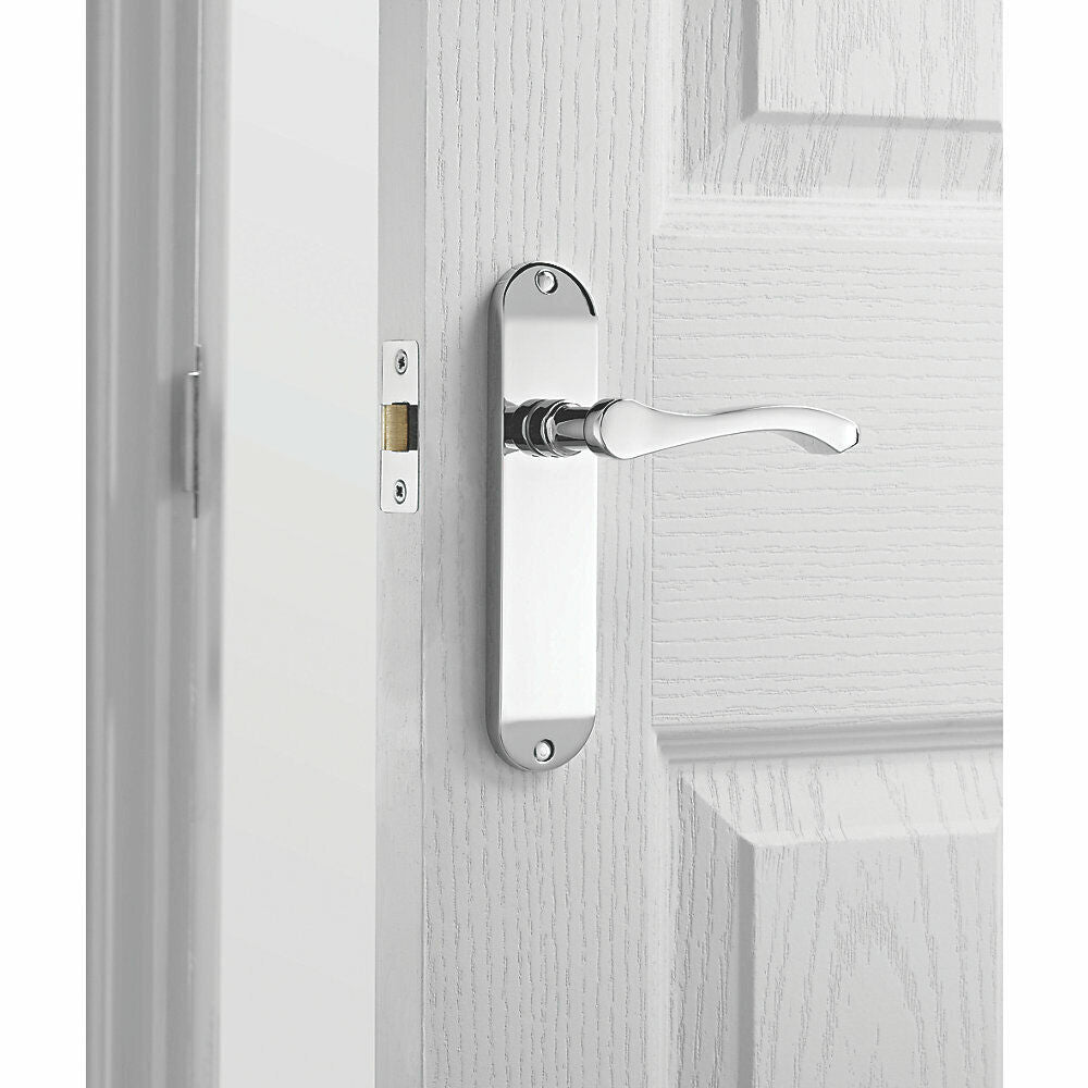Door Handles on Backplate Chrome Scroll Latch Lock Bathroom Eclipse Cadenza D1