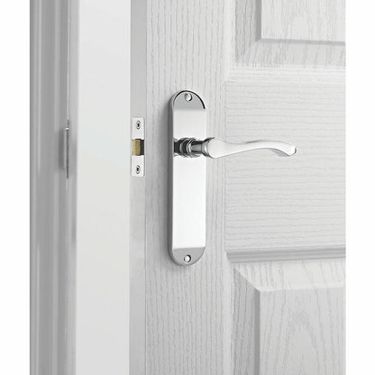 Door Handles on Backplate Chrome Scroll Latch Lock Bathroom Eclipse Cadenza D1