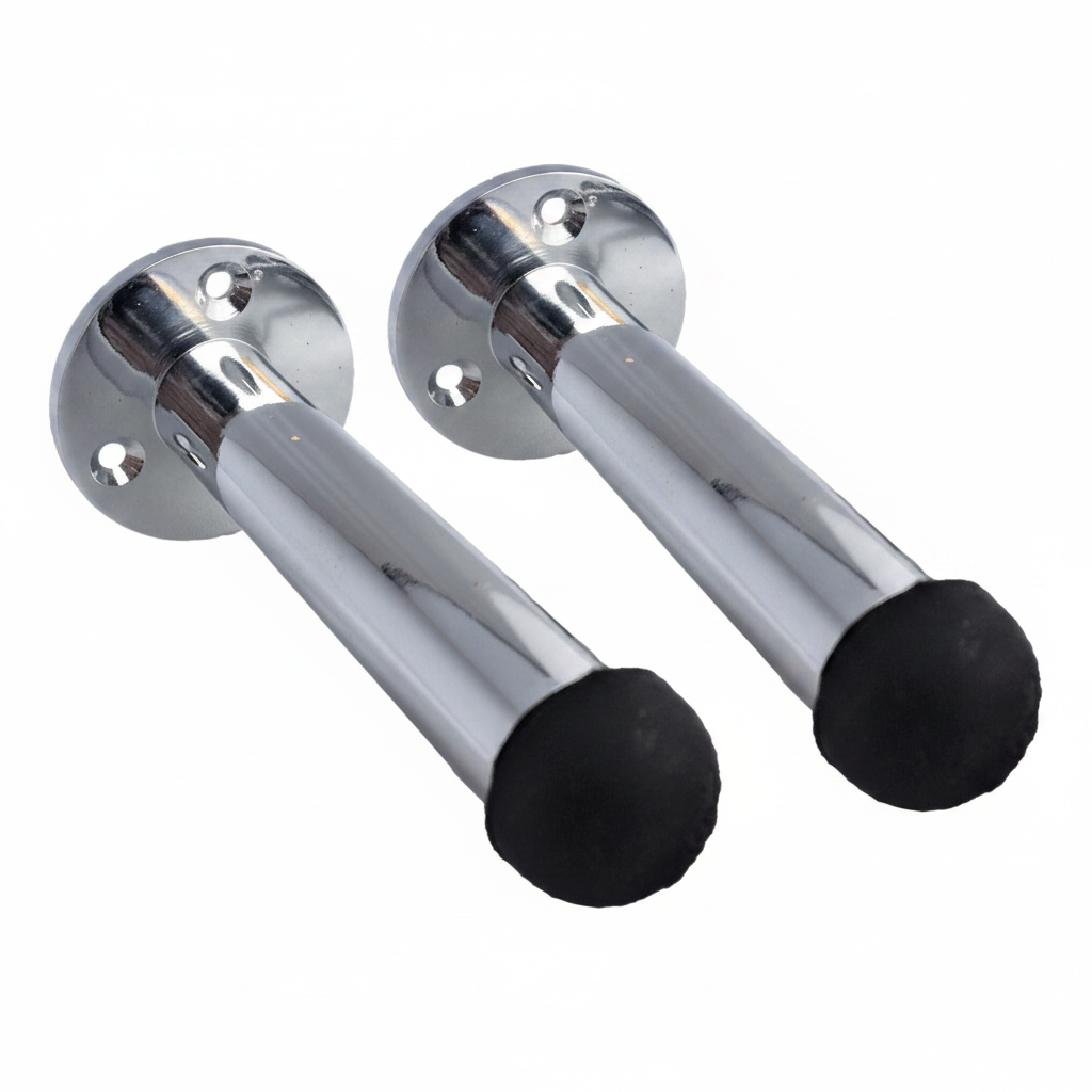 Door Stop Polished Chrome Straight Long Wall Mount Skirting Board Rubber Stop - 76mm