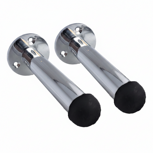 Door Stop Polished Chrome Straight Long Wall Mount Skirting Board Rubber Stop - 76mm