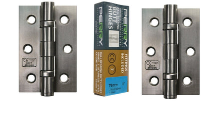 PERRY SATIN 75mm Stainless Steel Ball Bearing Butt Hinges Grade 7 CE Marked D7