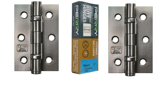 PERRY SATIN 75mm Stainless Steel Ball Bearing Butt Hinges Grade 7 CE Marked D7
