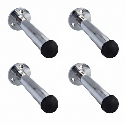 Door Stop Polished Chrome Straight Long Wall Mount Skirting Board Rubber Stop - 76mm