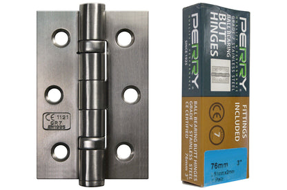 PERRY SATIN 75mm Stainless Steel Ball Bearing Butt Hinges Grade 7 CE Marked D7