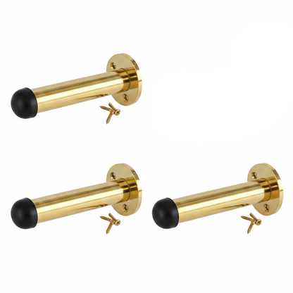Brass Finish Door Stop Straight Long Wall Mount Skirting Board Rubber Stop - 76mm