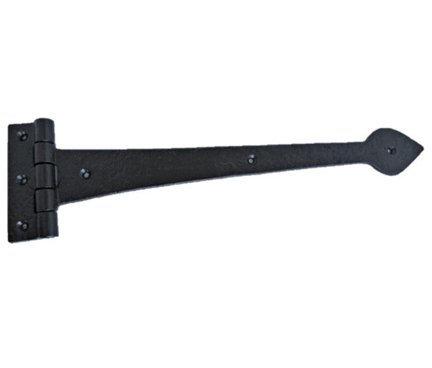 Black Tudor 18" 450mm Heavy Door Gate Tee Hinges Spear Head Leaf PAIR