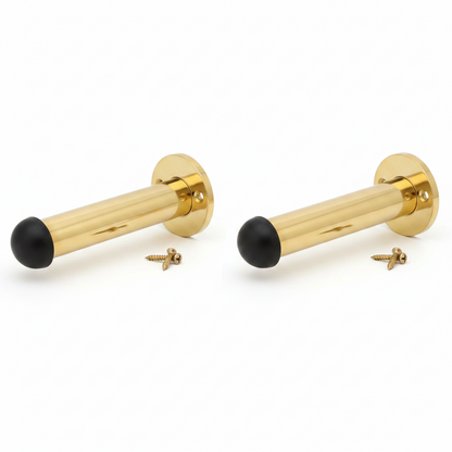 Brass Finish Door Stop Straight Long Wall Mount Skirting Board Rubber Stop - 76mm