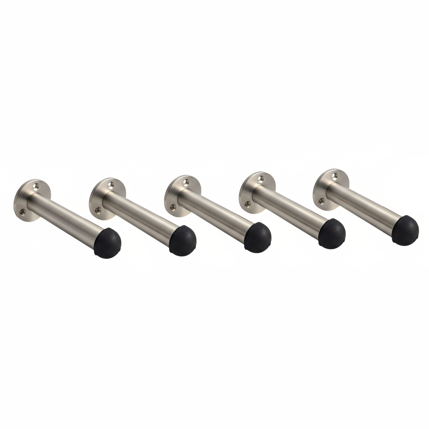 Door Stop Satin Straight Long Wall Mount Skirting Board Rubber Stop - 76mm