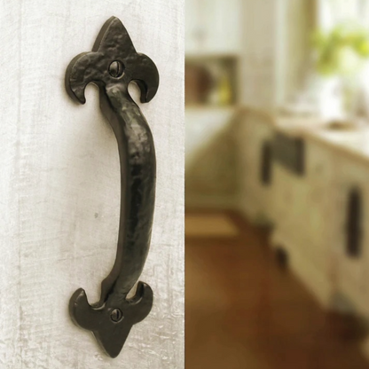 Cast Iron Black Antique Pull Handles Fleur De Lys 5" 6" 7" Door Gate Shed with Fixings
