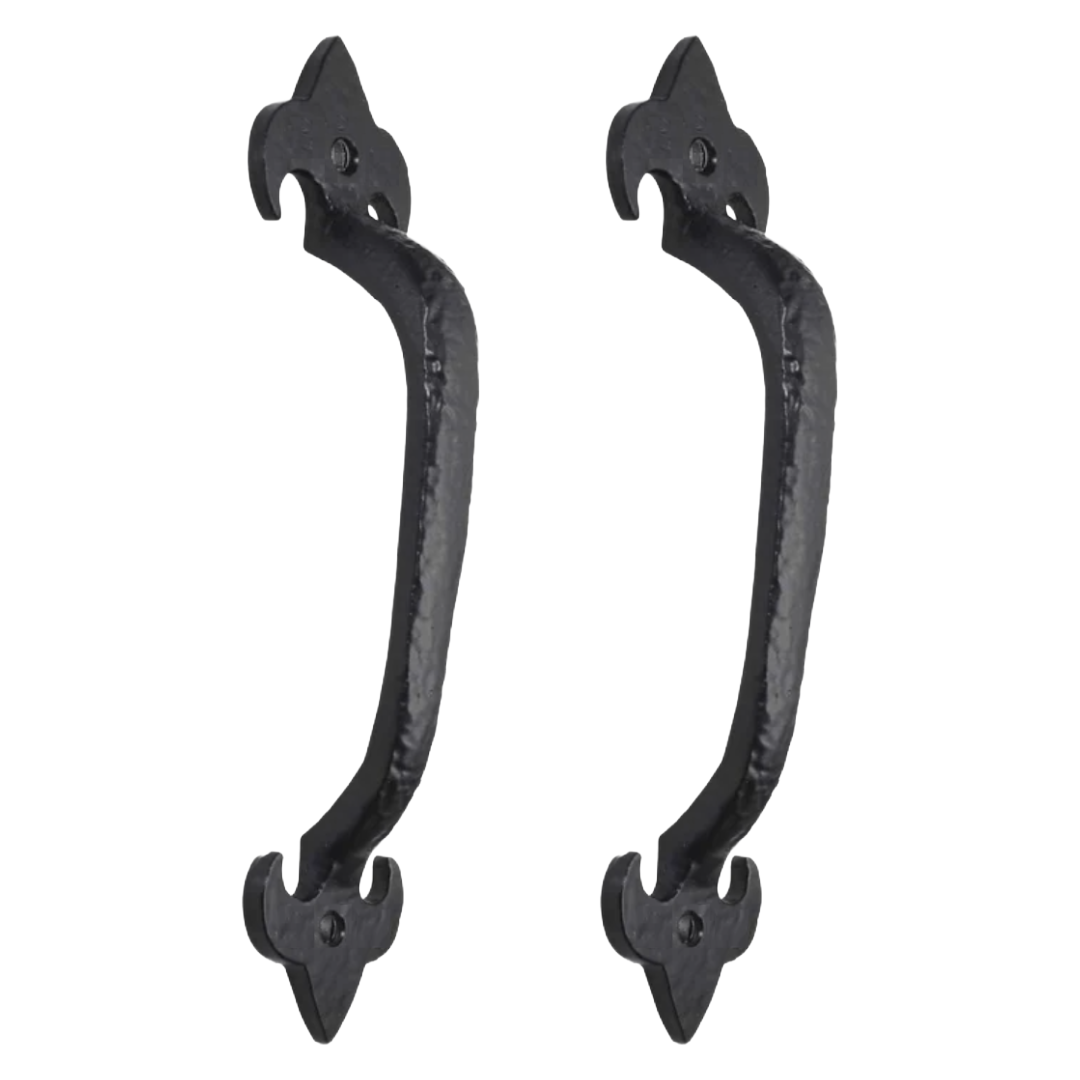Cast Iron Black Antique Pull Handles Fleur De Lys 5" 6" 7" Door Gate Shed with Fixings