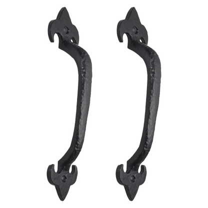 Cast Iron Black Antique Pull Handles Fleur De Lys 5" 6" 7" Door Gate Shed with Fixings