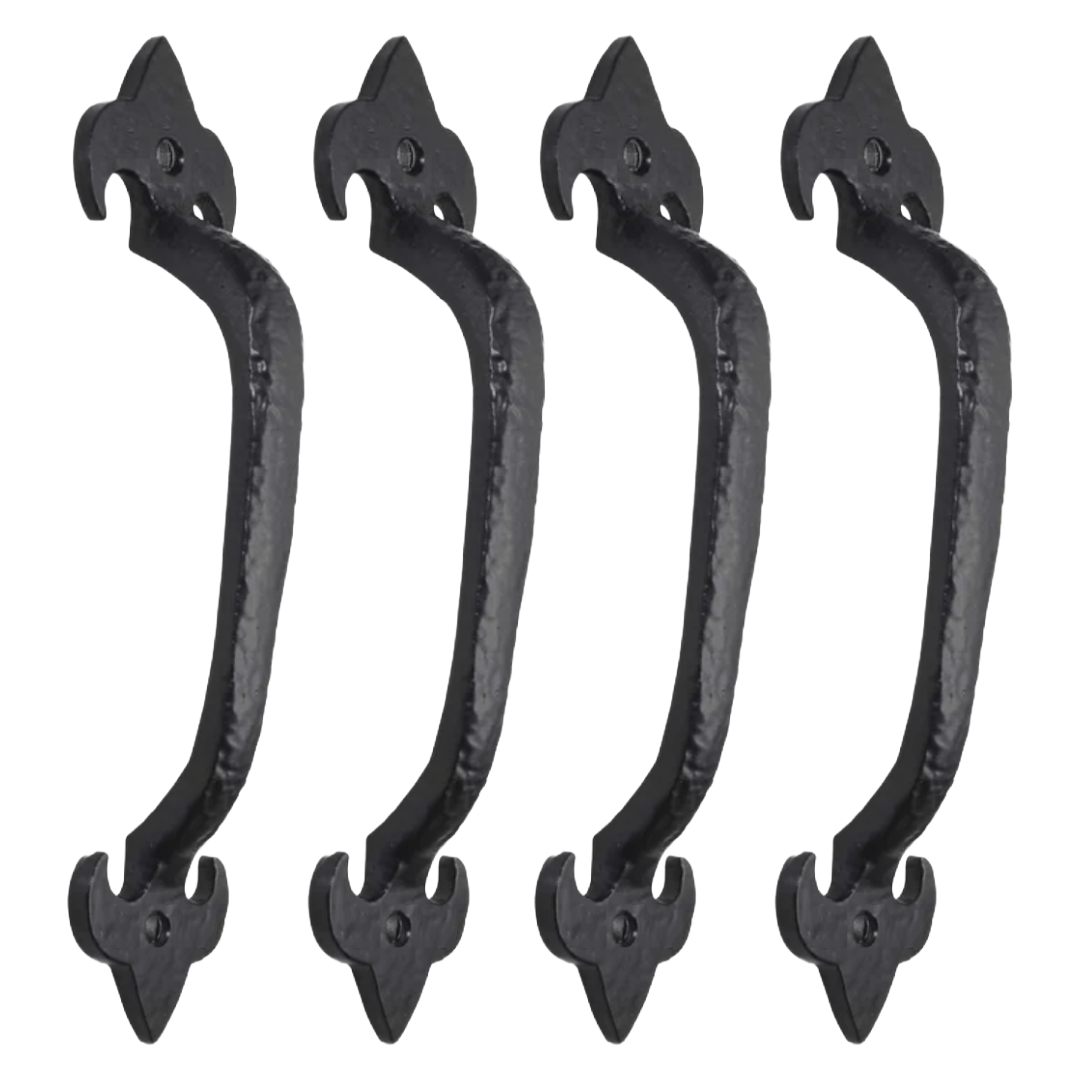 Cast Iron Black Antique Pull Handles Fleur De Lys 5" 6" 7" Door Gate Shed with Fixings