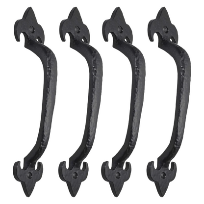 Cast Iron Black Antique Pull Handles Fleur De Lys 5" 6" 7" Door Gate Shed with Fixings