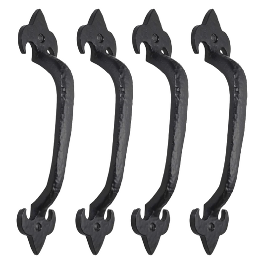 Cast Iron Black Antique Pull Handles Fleur De Lys 5" 6" 7" Door Gate Shed with Fixings