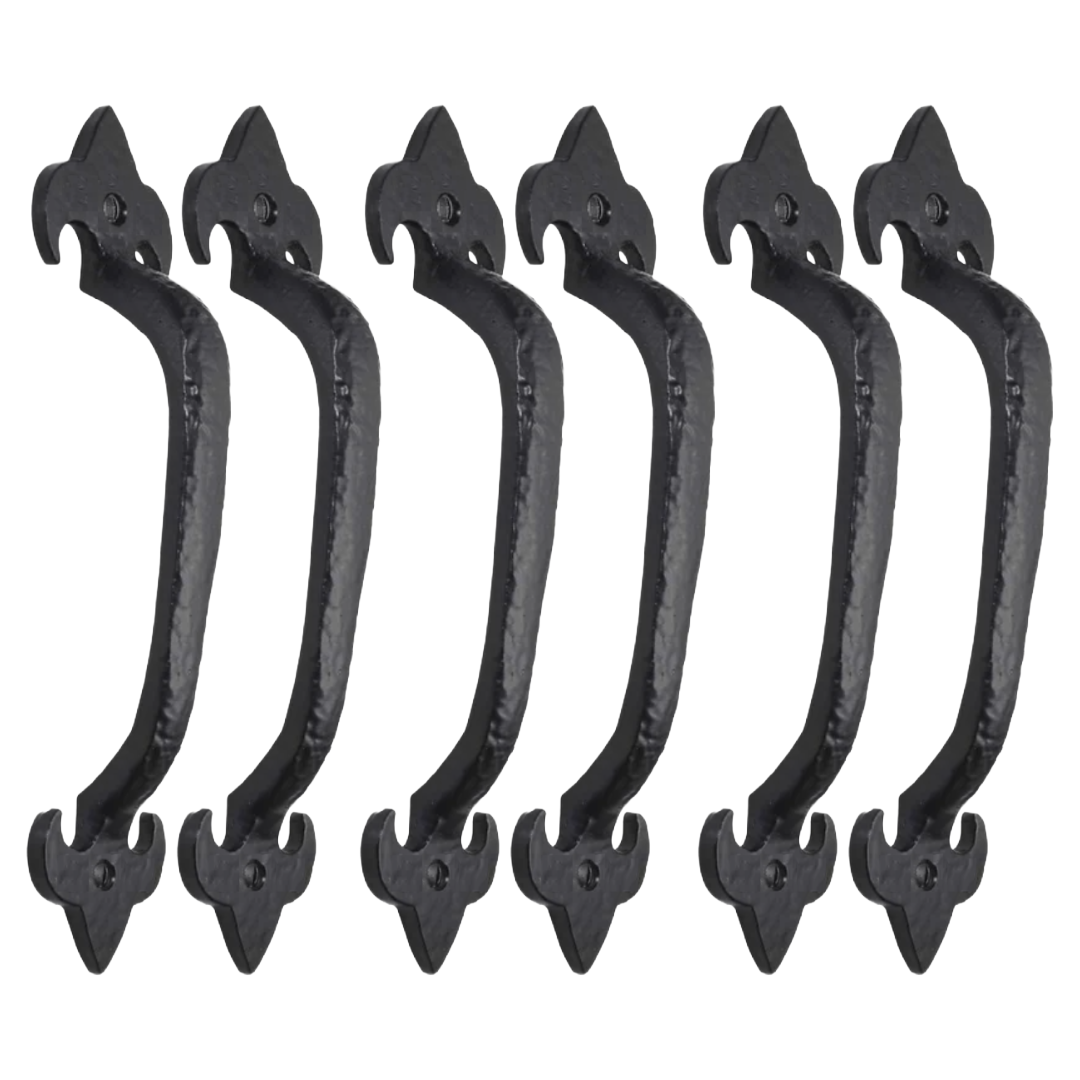 Cast Iron Black Antique Pull Handles Fleur De Lys 5" 6" 7" Door Gate Shed with Fixings