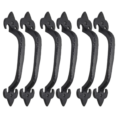 Cast Iron Black Antique Pull Handles Fleur De Lys 5" 6" 7" Door Gate Shed with Fixings