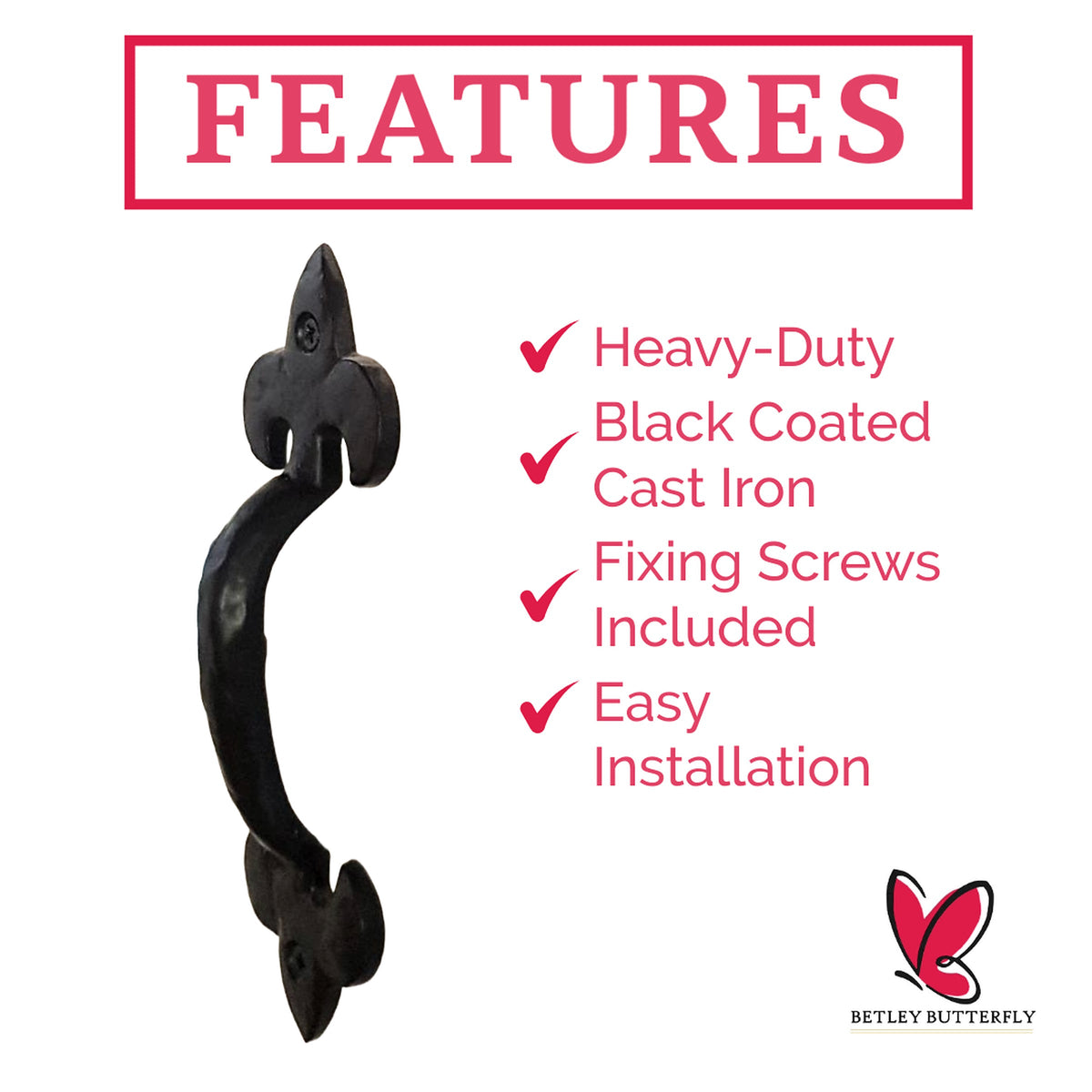 Marketplace JPG companion for Cast Iron Black Antique Pull Handles Fleur De Lys 4" 5" 6" 7" Door Gate Shed with Fixings