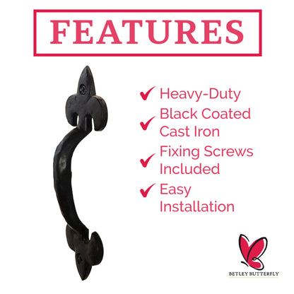 Marketplace JPG companion for Cast Iron Black Antique Pull Handles Fleur De Lys 4" 5" 6" 7" Door Gate Shed with Fixings