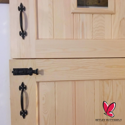 Cast Iron Black Antique Pull Handles Fleur De Lys 5" 6" 7" Door Gate Shed with Fixings