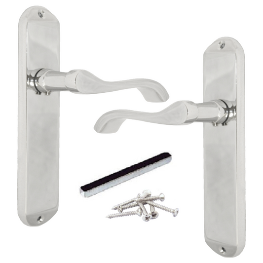 Cadenza Door Handles on Backplate Chrome Scroll Latch Handle