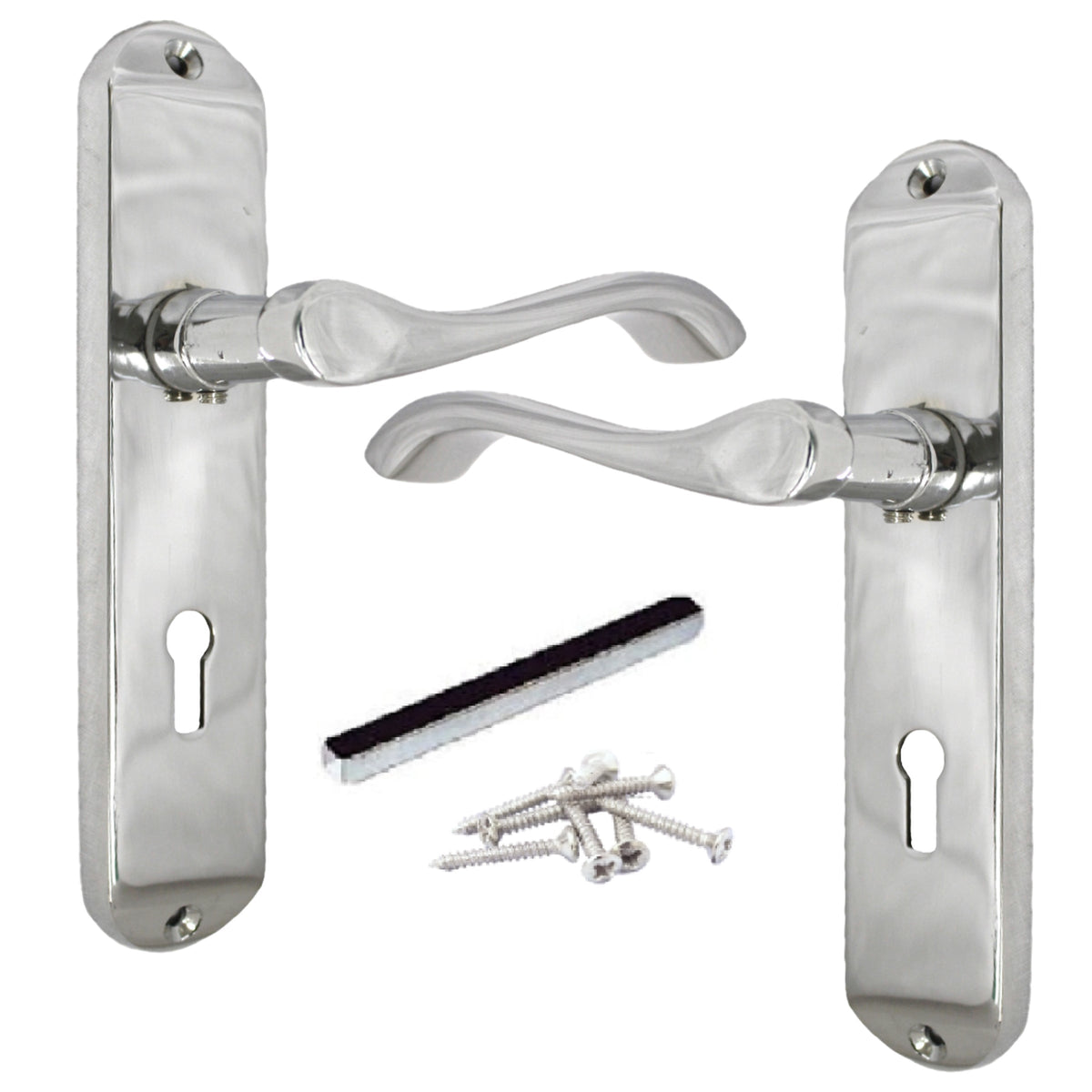 Marketplace JPG companion for Cadenza Door Handles on Backplate Chrome Scroll Lock Handle - 178mm X 38mm