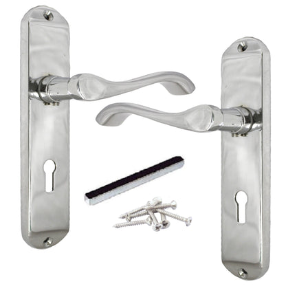 Marketplace JPG companion for Cadenza Door Handles on Backplate Chrome Scroll Lock Handle - 178mm X 38mm