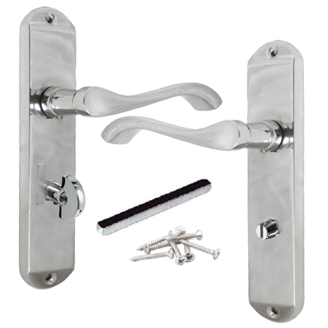 Cadenza Door Handles on Backplate Chrome Scroll Bathroom Lock Handle