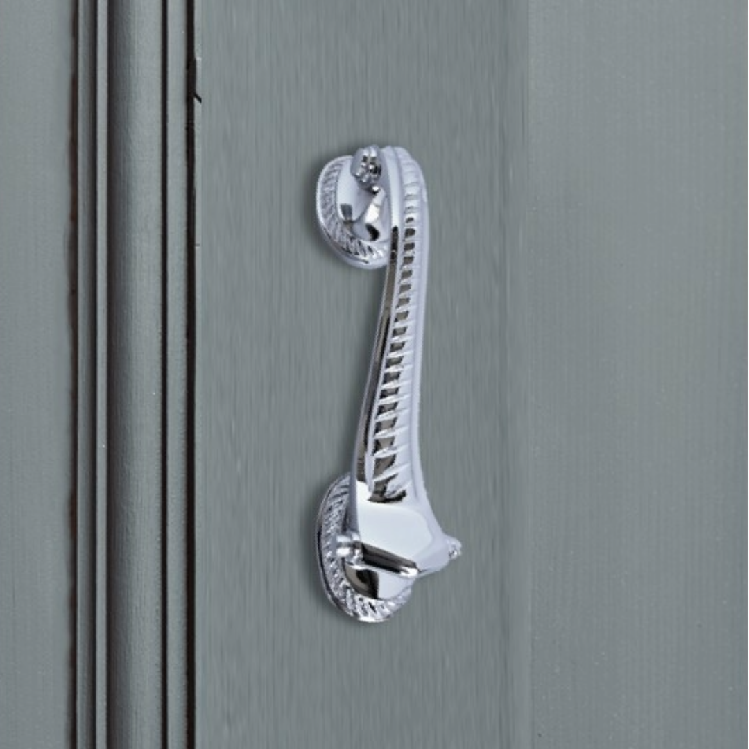 Heurtoir de porte traditionnel chromé style médecin géorgien, 15 cm, volute