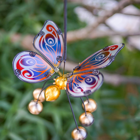 Glass Wing Fancy Butterfly Bobbin' Bells - Gold Blue