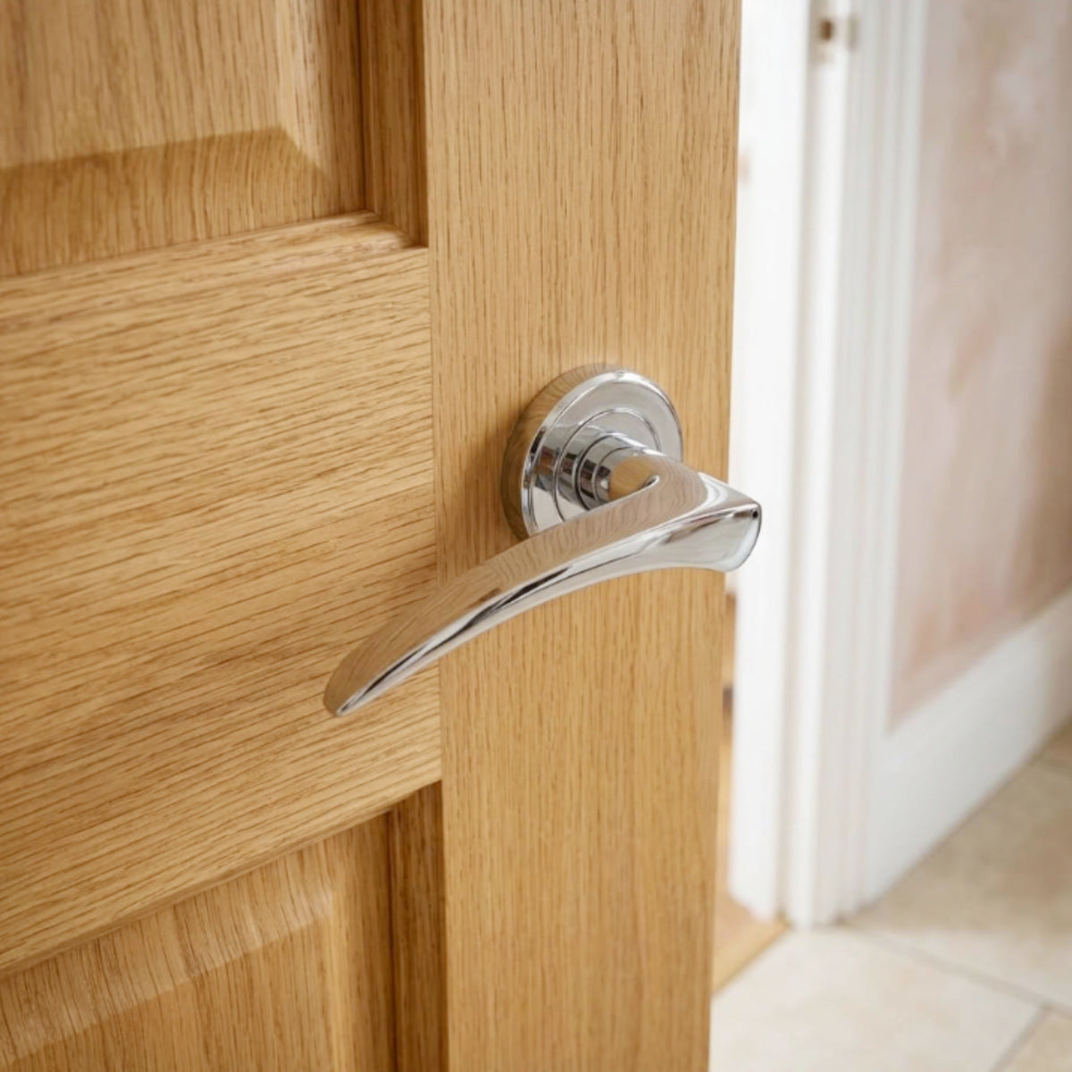 Premium Heavy Solid Brass Door Handles - Polished Chrome Finish (Pair with Fixings)
