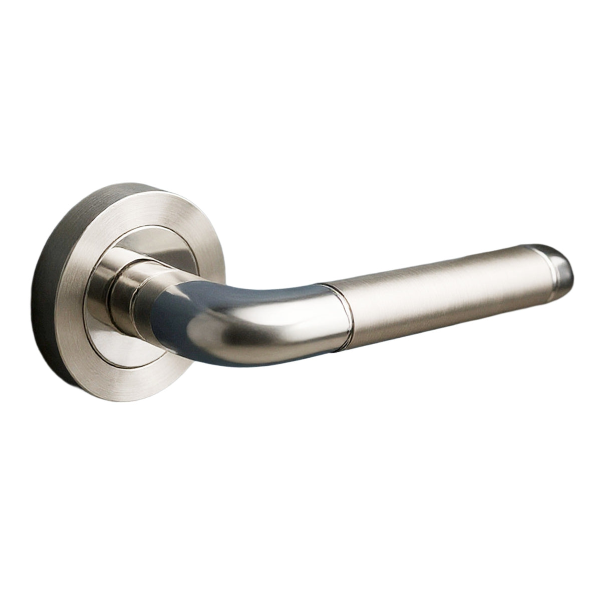 Contemporary Two-Tone Lever on Rose Door Handles Satin & Polished Chrome Finish + Fixings