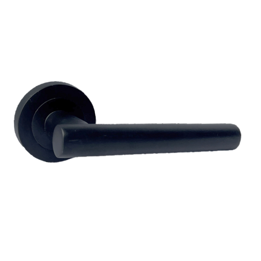 Poignées de porte à levier en T noir mat sur rosace ronde, pack de poignées modernes