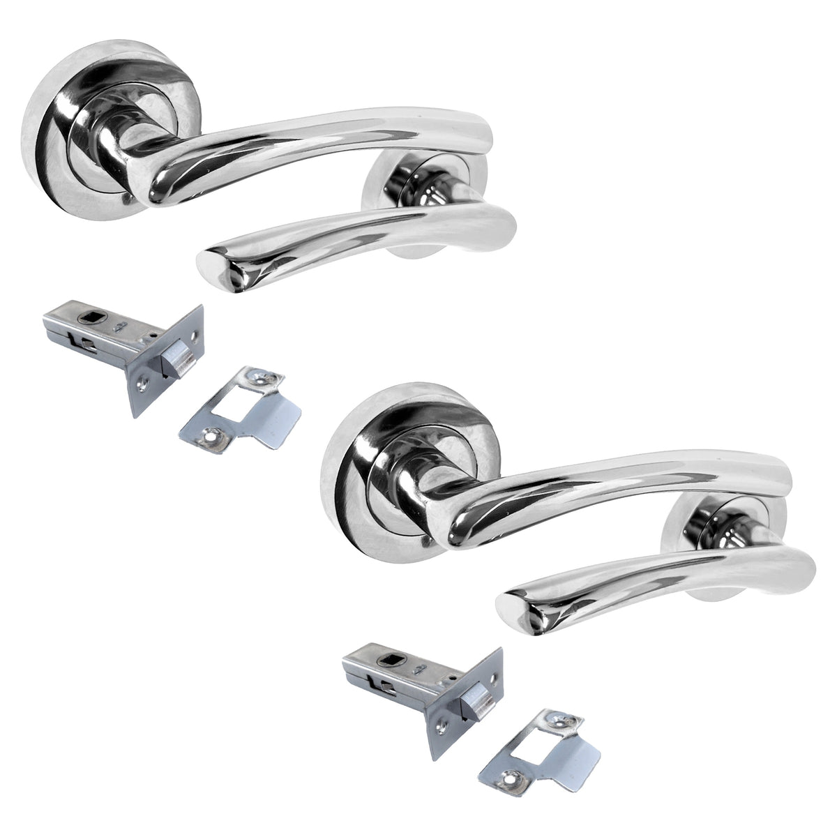 Zena Door Handle Modern Design Chrome Lever on Rose Internal + Latch