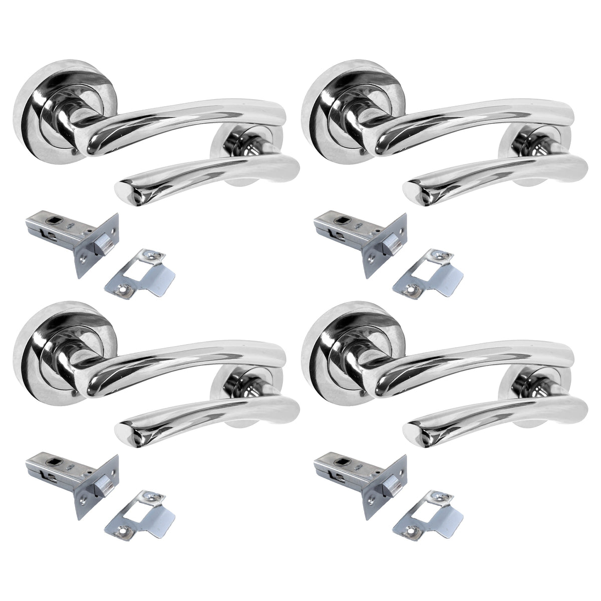 Zena Door Handle Modern Design Chrome Lever on Rose Internal + Latch