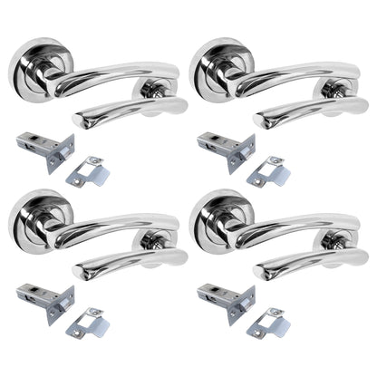 Zena Door Handle Modern Design Chrome Lever on Rose Internal + Latch