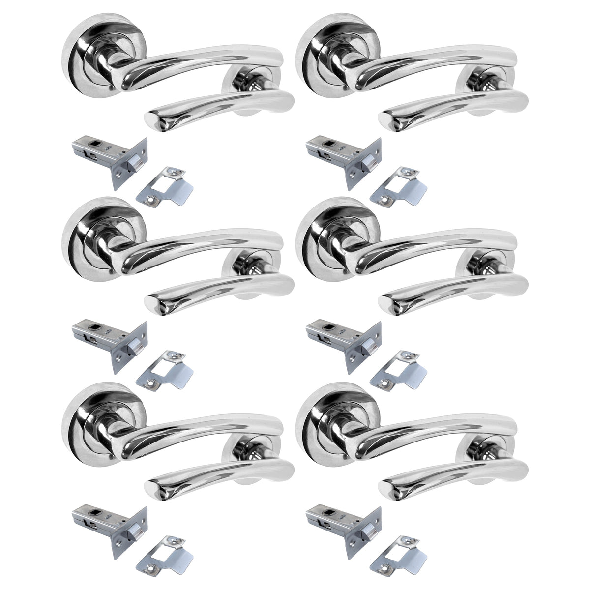 Zena Door Handle Modern Design Chrome Lever on Rose Internal + Latch