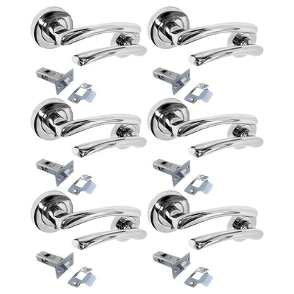 Zena Door Handle Modern Design Chrome Lever on Rose Internal + Latch