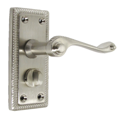 Georgian Door Handles Privacy WC Bathroom Pack Satin 108mm x 48mm Scroll Lever