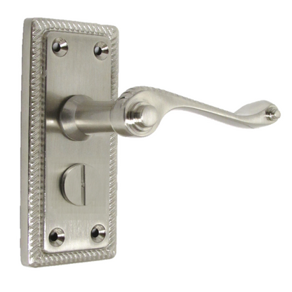 Georgian Door Handles Privacy WC Bathroom Pack Satin 108mm x 48mm Scroll Lever