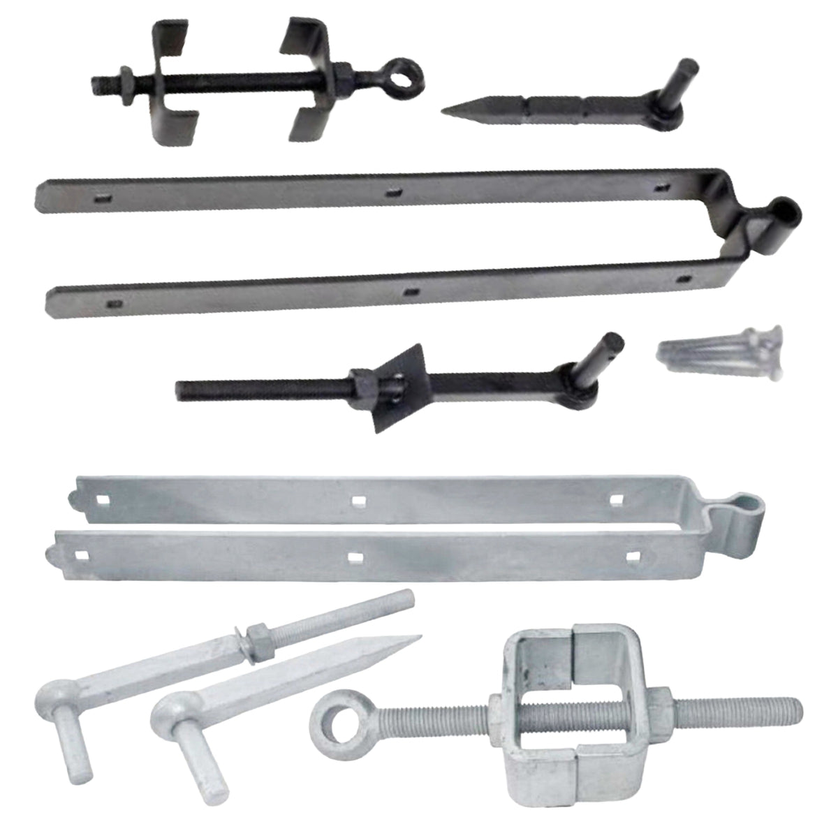 Adjustable Double Strap Field Gate Hinge Set 12" / 18" / 24" for 3in Gates - Black or Galvanised