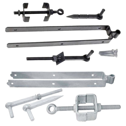 Adjustable Double Strap Field Gate Hinge Set 12" / 18" / 24" for 3in Gates - Black or Galvanised